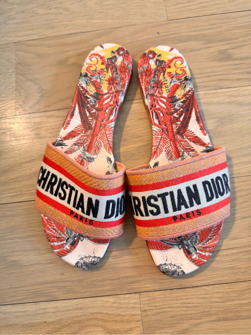 Christian Dior Embroidered Slide Sandals - Coral & Red